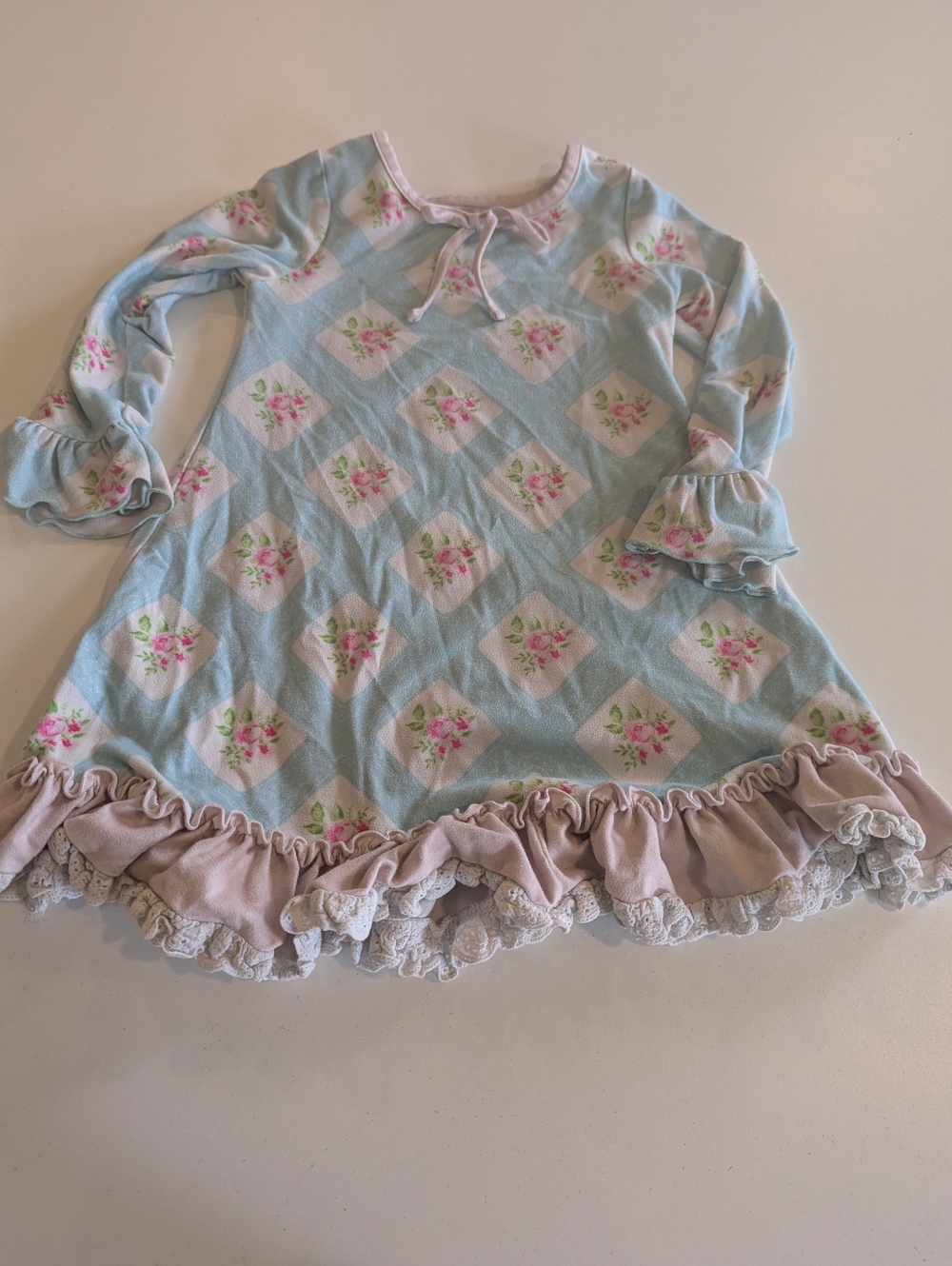 Sweet Honey Pink Trim Floral-Accent Girls Gown Pajamas 2T Ruffle